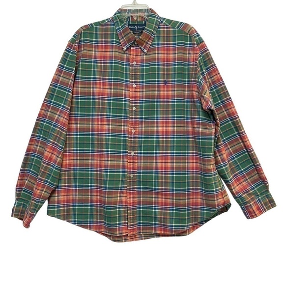 Ralph Lauren Long Sleeve Button Down Custom Fit Green & Red Plaid Shirt Size XL‍ - Picture 1 of 6
